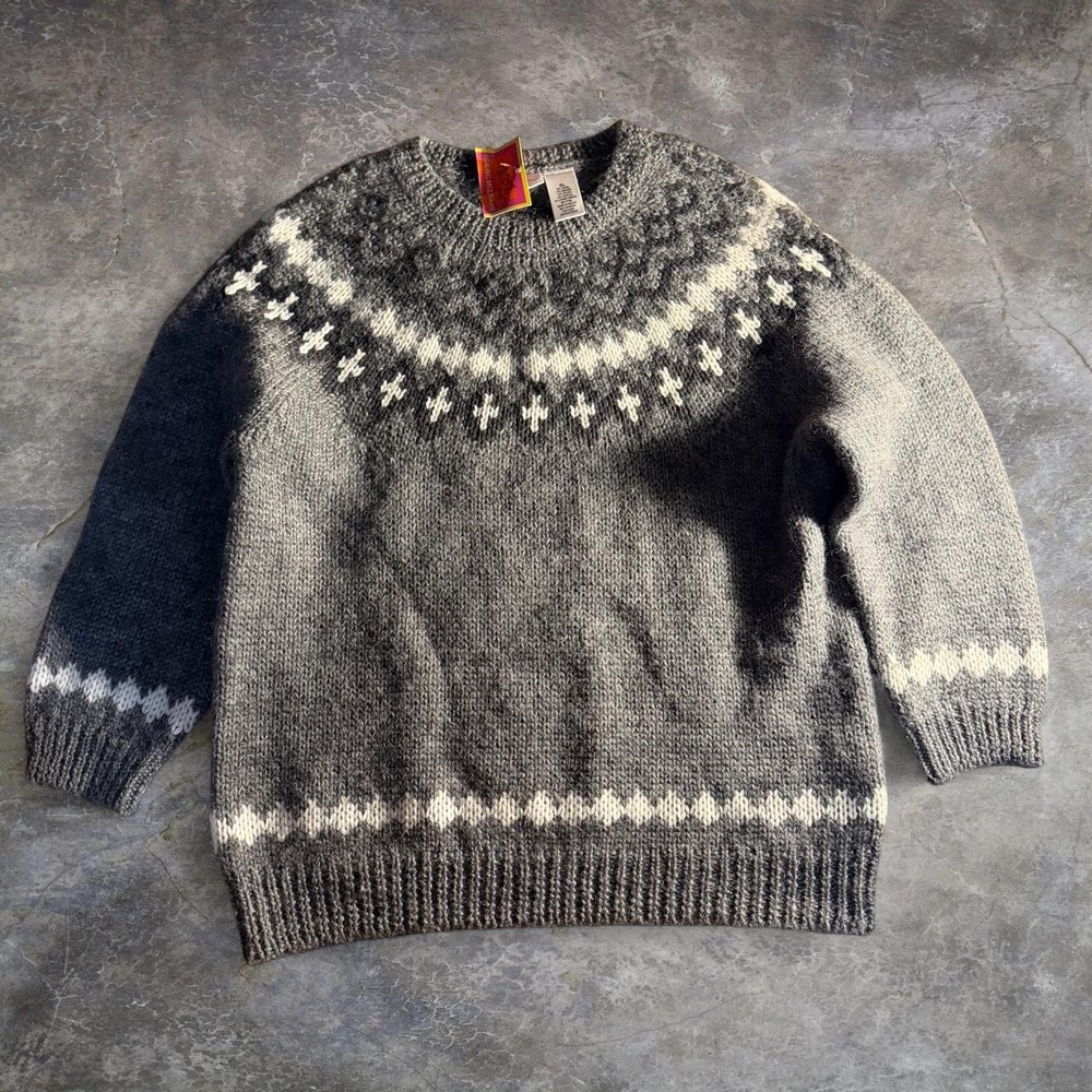 Isaac Mizrahi Fair Isle Wool Mohair Sweater Gray Nordic Knit Size XL